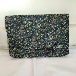 NEW - Deep Blue Silk Evening Clutch Asian Floral Bird Swan Embroidery Purse